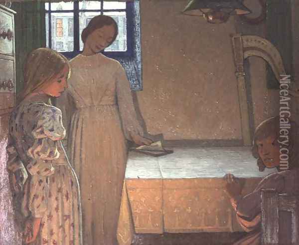 Study for A Winters Evening, c.1900 Oil Painting - Frederick Cayley Robinson