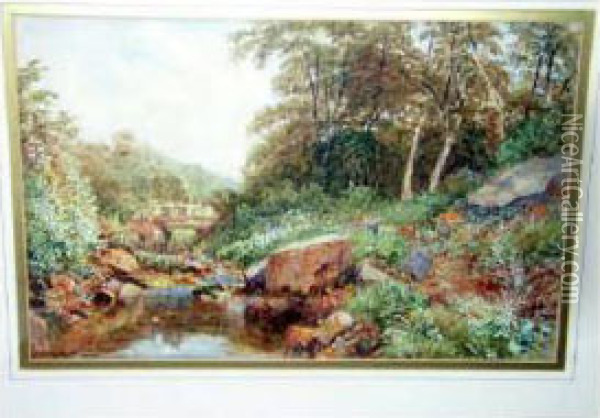 Landscape With Stream And Bridge Oil Painting - George Weatherill