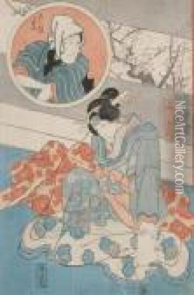 Een Onnagata (een Acteur In Vrouwelijke Rol) In Een Kabuki
Rol Oil Painting - Utagawa Kuniyoshi
