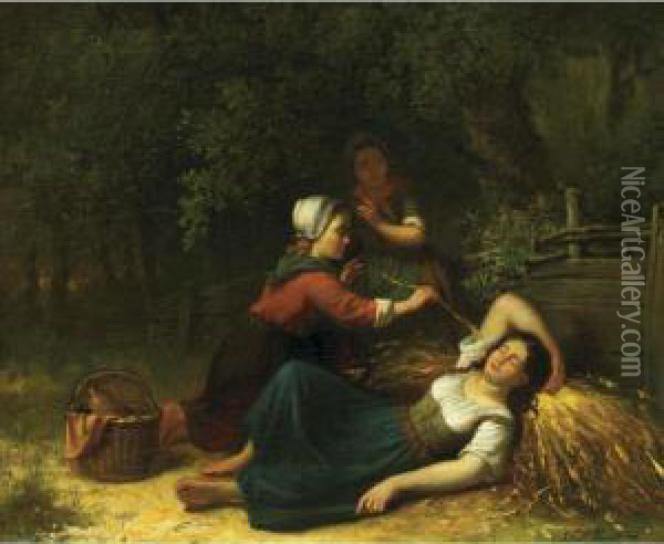 Rousing Sleeping Beauty Oil Painting - Jan Jacobus Matthijs Damschroder