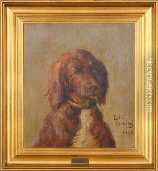 Portrait Of A Hunting Dog Oil Painting - Carl Christian E. Carlsen