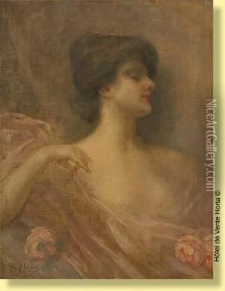 Jeune Femme Aux Roses De Profil Oil Painting - Charles Josua Chaplin