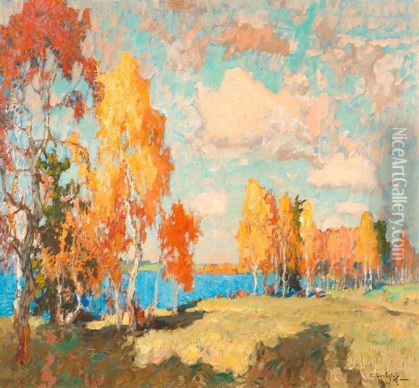 Autumn At The Lake Oil Painting - Constantin Gorbatoff