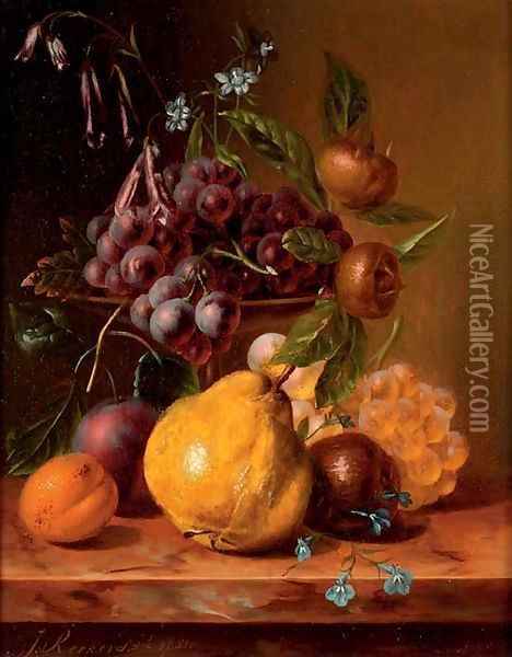 Still life with grapes and a quince Oil Painting - Johannes Jun Reekers