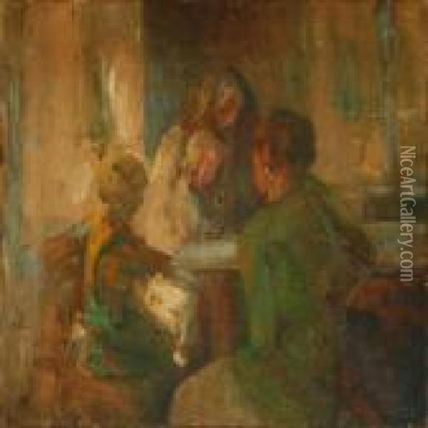 Interior With Mother And Children Oil Painting - Julius Paulsen