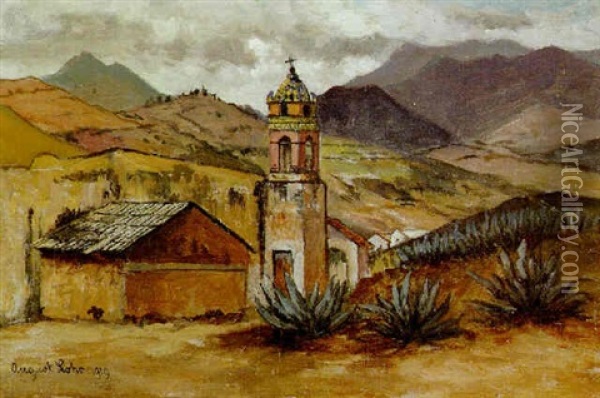Village Church Oil Painting - August Loehr