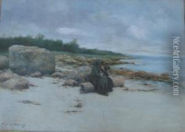 Two Figures Resting On Abeach Oil Painting - Burr H. Nicholls