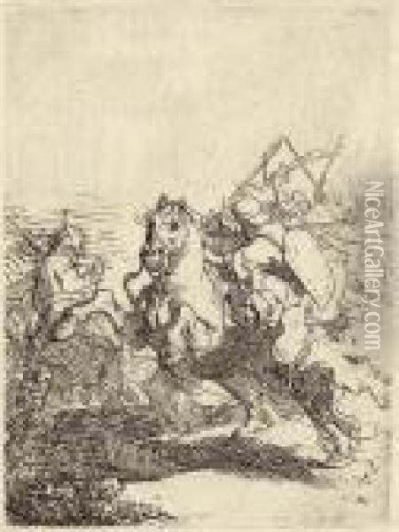 A Cavalry Fight Oil Painting - Rembrandt Van Rijn
