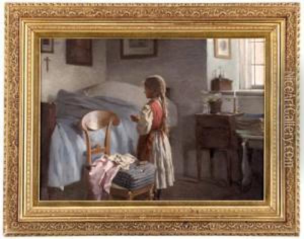 Betendes Madchen In Der Schlafstube Oil Painting - Adrienne Grafin Von Potting