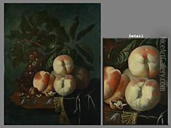 Fruchtestilleben Mit Pfirsichen Und Nussen Oil Painting - Isaak Denies