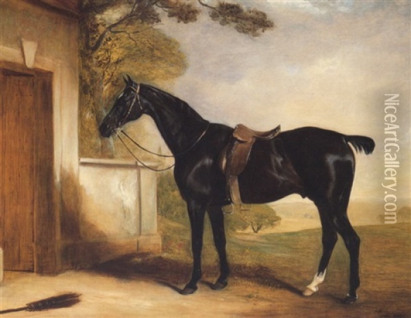 Buckle, The First Lord Chesham's Hunter, In A Land-         Scape Oil Painting - John E. Ferneley