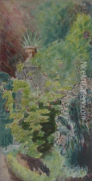 Garden Scene With Herbaceous Border Oil Painting - Robert Gregory