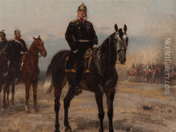 Oil Painting, Kaiser Wilhelm I. On Horseback Oil Painting - Emil Hunten