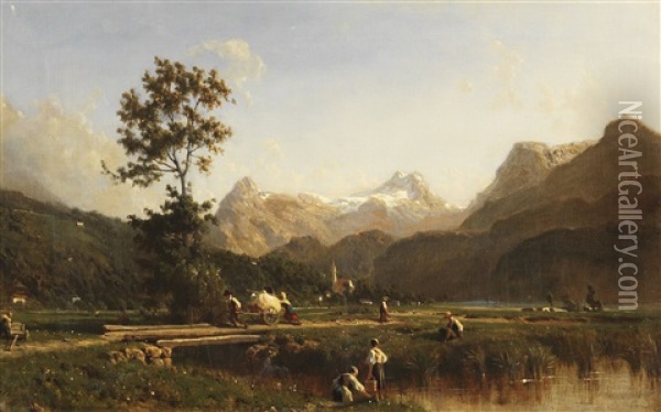 Schweizer Alpenlandschaft Oil Painting - Karl Girardet