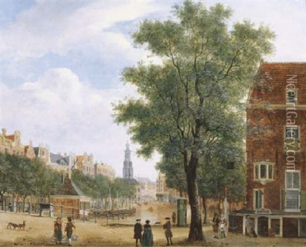 The Singel And The Munttoren, Amsterdam, Seen From The Koningsplein Oil Painting - Jan Ekels the Elder