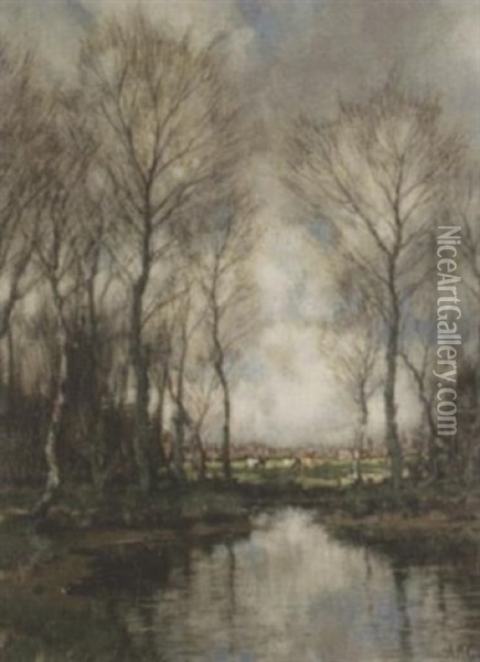 An Autumnal River Landscape Oil Painting - Arnold Marc Gorter