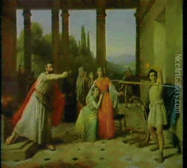 Saul Throwing His Spear At David Oil Painting - Constantin (Carl Christian Constantin) Hansen
