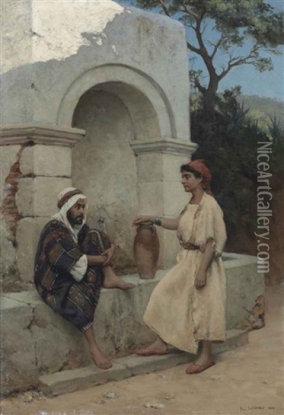 A Conversation At The Well Oil Painting - Paul Jean Baptiste Lazerges