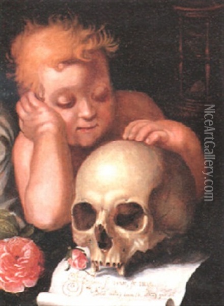 Vanitas With A Young Child Gazing At A Skull Oil Painting - Abraham Bloemaert