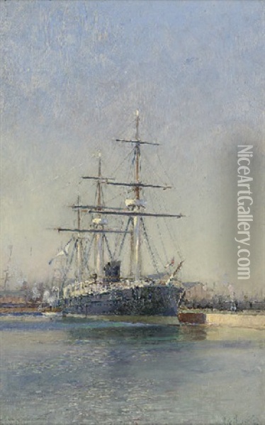The Russian Imperial Yacht "standart" At The Quayside Oil Painting - Nikolai Nikolaevich Gritsenko