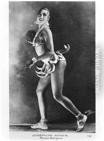 Josephine Baker (1906-75) at the Folies Bergere Oil Painting - Stanislaus Walery