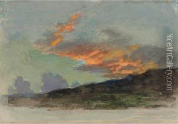 A Sunset Over Coniston Oil Painting - Arthur Severn