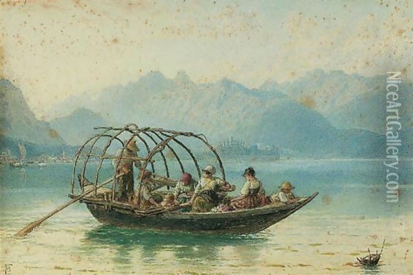 The Ferry Boat, Lake Como Oil Painting - Myles Birket Foster
