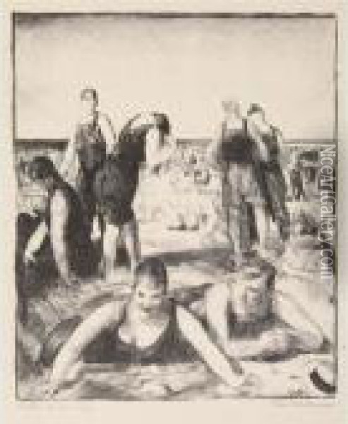 Bathing Beach (m. 86) Oil Painting - George Wesley Bellows