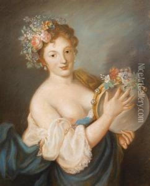 Lady With Tambourine Oil Painting - Rosalba Carriera