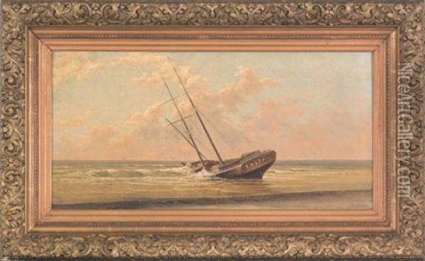 A Wrecked Ship On A Beach Oil Painting - Frederick Debourg Richards