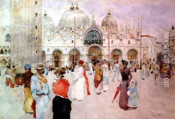 The Piazza di San Marco, Venice Oil Painting - David Woodlock