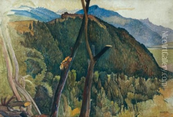 Paysage Valaisan (landscape In The Valais) Oil Painting - Ernest Bieler