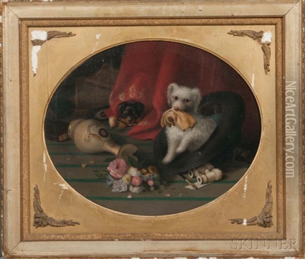The Naughty Puppies Oil Painting - Hannah B. Skeele