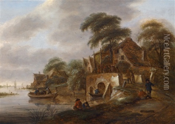 Flusslandschaft Mit Anglern Oil Painting - Thomas Heeremans