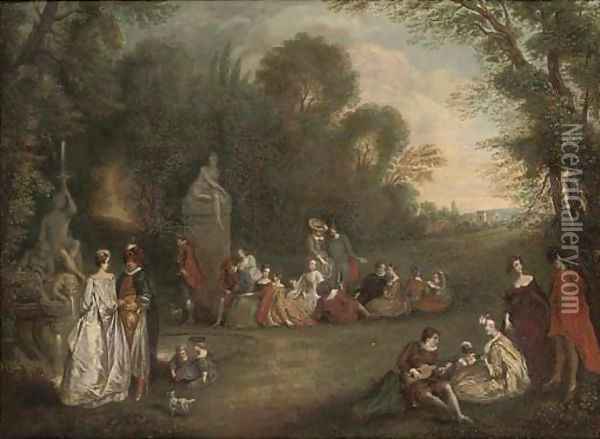 Elegant figures engaged in poetical pursuits, in an extensive landscape Oil Painting - Henry Andrews