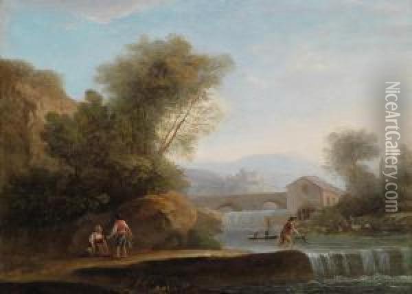 Una Cascata Con Pescatori Oil Painting - Pierre Joseph Wallaert