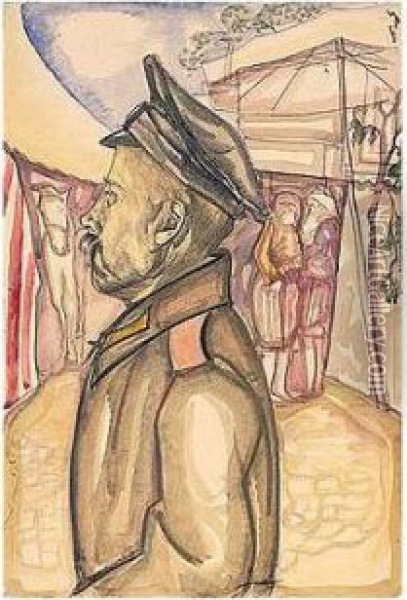 Soldier In Profile With Horse Oil Painting - Boris Dimitrevich Grigoriev