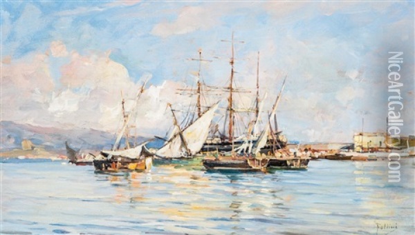 Hafenansicht Mit Segelbooten Oil Painting - Carlo Follini