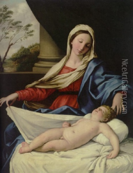 The Madonna Adoring The Sleeping Child Oil Painting - Giovanni Battista Salvi (Il Sassoferrato)