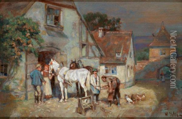 Blick Auf Hufschmiede In Einem Schwabischen Dorf Oil Painting - Wilhelm Velten