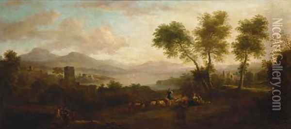 An extensive landscape with shepherds Oil Painting - Jan Van Huysum