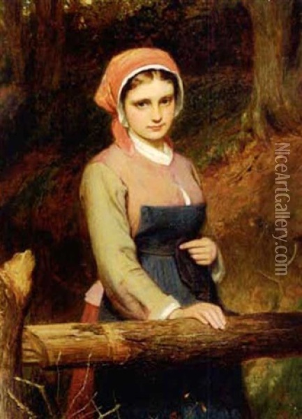 Young Beauty By A Fence Oil Painting - Charles Sillem Lidderdale