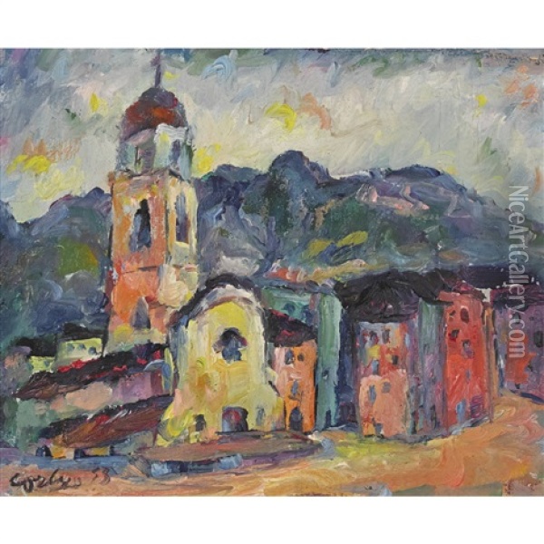 Tessiner Dorfpartie Mit Kirche Oil Painting - Giovanni-Battista Corti