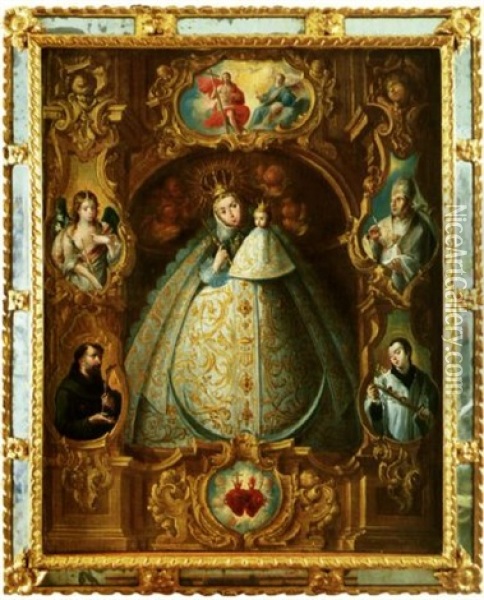 Virgin De La Merced Con Santos Oil Painting - Juan De Espinal