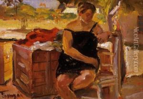 Sun-bathing In The Morning Oil Painting - Janos Tornyai