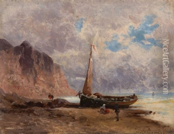 Barque Sur Un Littoral Oil Painting - Eugenio Amus
