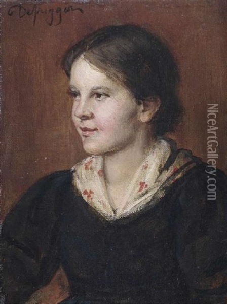 Junges Dirndl In Braunem Kleid Als Halbfigur Oil Painting - Franz Von Defregger