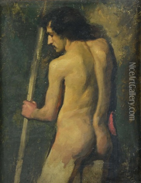 Study Of A Naked Man Holding A Staff (recto/verso) Oil Painting - Charles Gogin