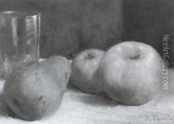 Stilleben Mit Zwei Apfeln, Birne Und Becherglas Oil Painting - Pierre Pignolat