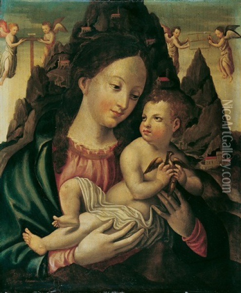Madonna Mit Dem Einen Vogel Haltenden Kind Oil Painting - Jean Bellegambe